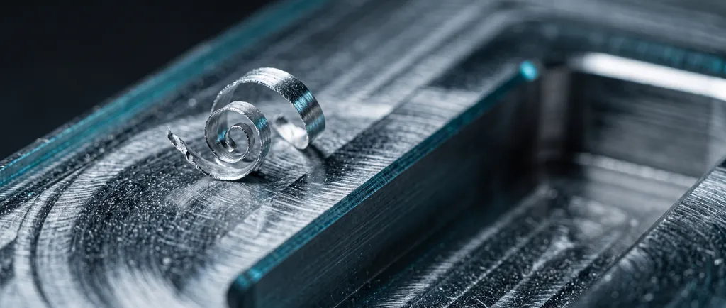Superficie de aluminio recién fresada con viruta